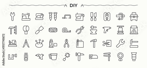 Diy icon. Craft collection of simple line web icons. Thin outline icons pack. Workshop icon set in linear style. Vector illustration in modern line style.