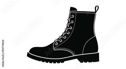 A stark white background showcases a detailed black boot design presented as a silhouette high quality professional modern