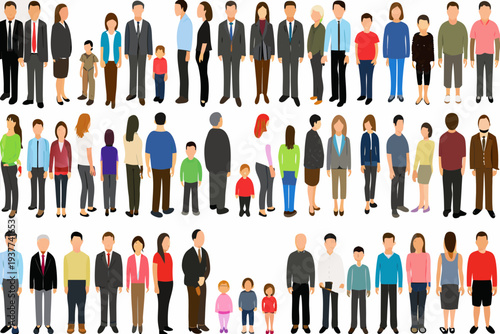 Diverse group of stylized people in a colorful flat vector illustration