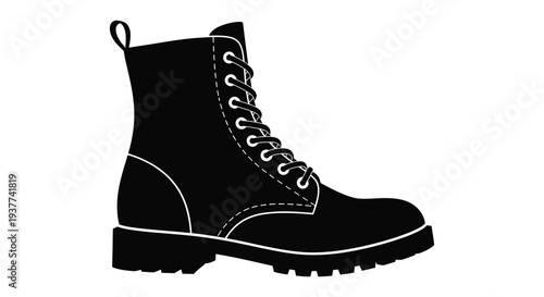 A stark black silhouette of a classic lace up combat boot showcasing a rugged design silhouette high quality professional