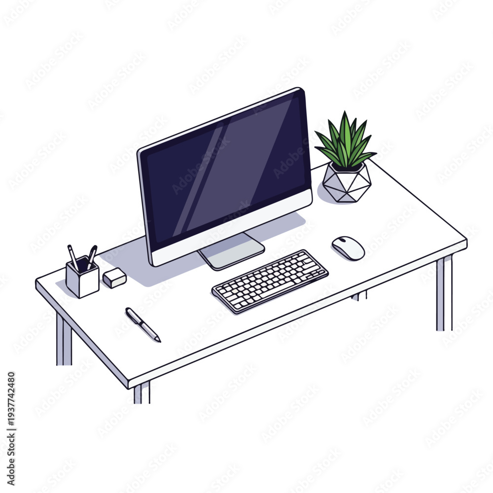 Fototapeta premium Modern Workspace with Computer and Office Supplies on a Desk