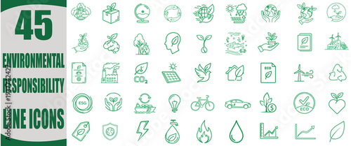 Environmental responsibility line icons for green business eps 10