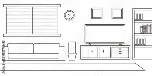 Minimalist living room interior with furniture and wall decorations