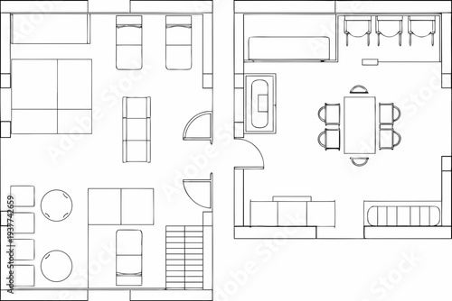 Simple black and white floor plan of a house or apartment layout