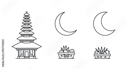 Balinese Hindu Temple Line Art.