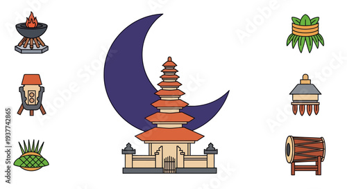 Balinese Temple with Crescent Moon.
