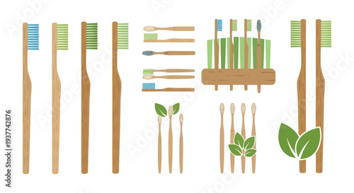 Bamboo Toothbrushes with Green Bristles.