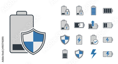 Battery Security Icons Protection Shield.