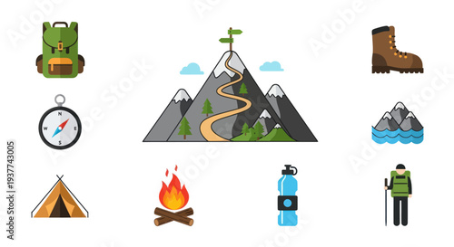 Camping Icons Set for Adventure Travel.