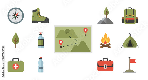 Camping Icons Set for Outdoor Adventure.