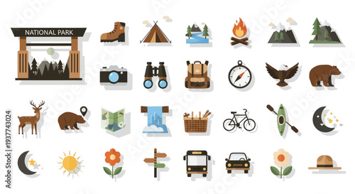 Camping Icons Set Collection.