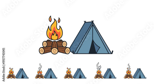 Campsite with Tents and Campfire.