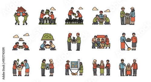 Cartoon People in Various Scenes.