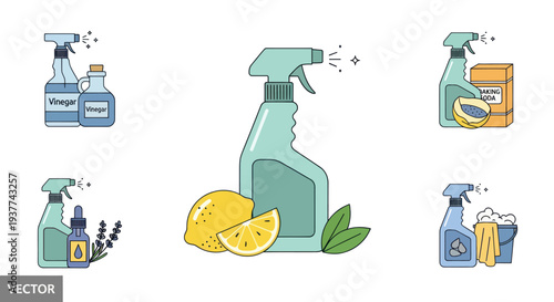 Cleaning Products with Lemon Illustration.