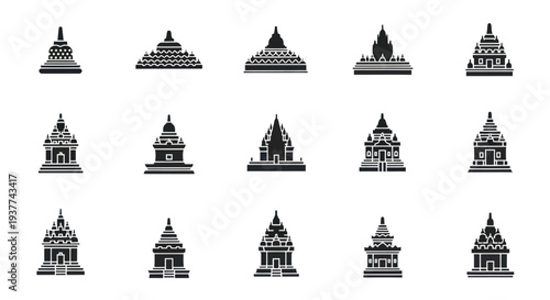 Collection of Buddhist Temple Silhouettes.