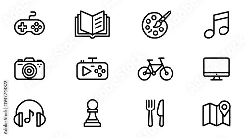 collection of line icons for hobbies and leisure activities