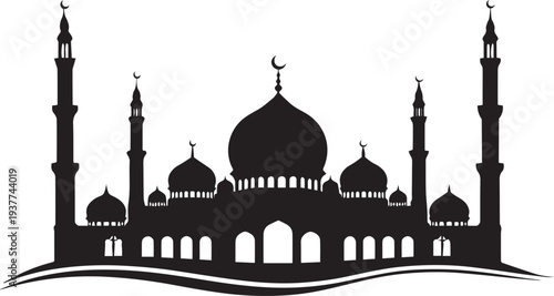 Islamic Mosque Silhouette Vector Illustration Isolated on White Background