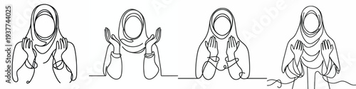line art of a Muslim woman in prayer gesture front view