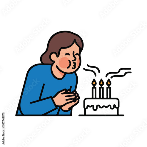 Woman blowing out candles on birthday cake with a happy expression