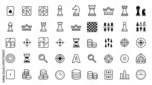 Collection of various gaming and business icons in black and white