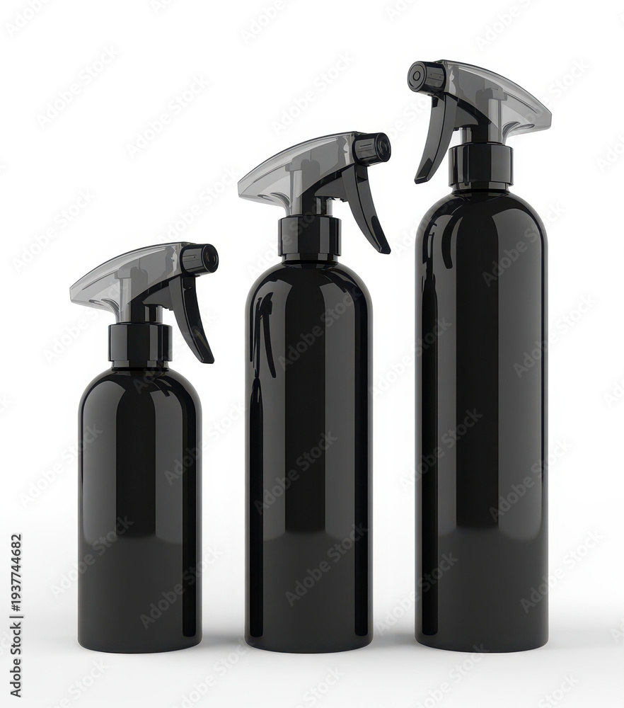Obraz premium Black spray bottles with trigger sprayers plastic packaging