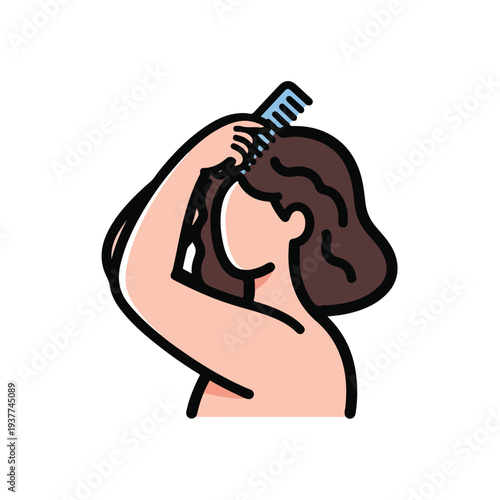 Woman combing her hair with a wide toothed comb