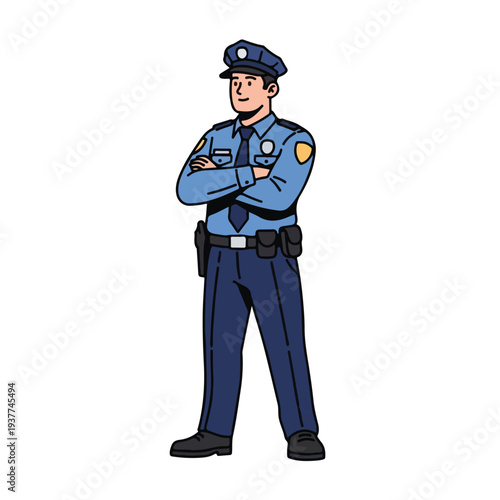 Police officer in uniform with arms crossed standing confidently