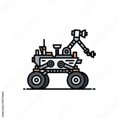 Robotic rover vehicle with mechanical arm on wheels for exploration