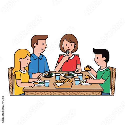 Family eating dinner together at a wooden table