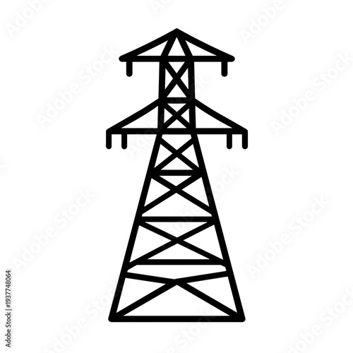 Minimalist electric power pylon transmission tower vector icon