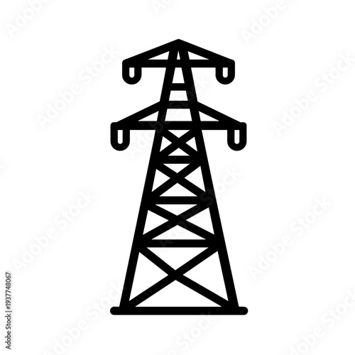 Minimalist electric power pylon transmission tower vector icon