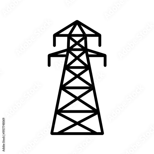 Minimalist electric power pylon transmission tower vector icon