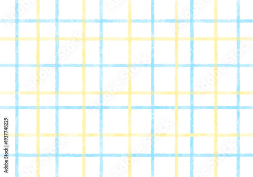 手描き風の明るいイエローとブルーのチェック柄背景素材