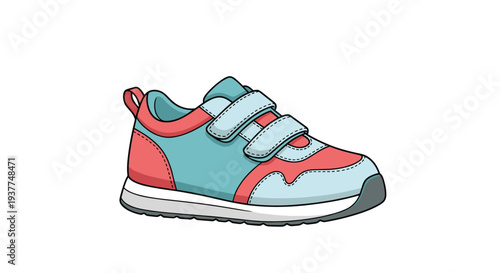 Colorful children sneakers featuring a combination of blue and pink panels with convenient velcro straps for easy wear.