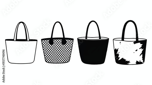 Four different types of shopping bags with handles