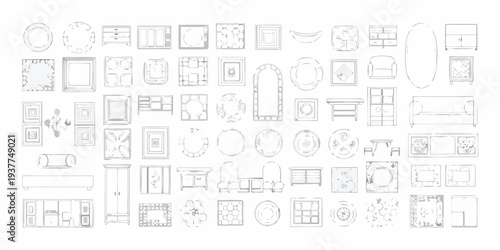Line drawing collection of furniture and interior design elements