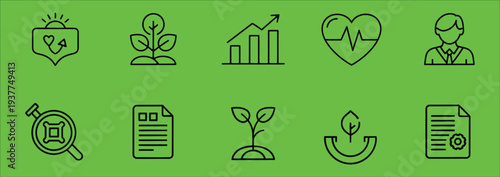 Collection of minimalist line icons for business and finance