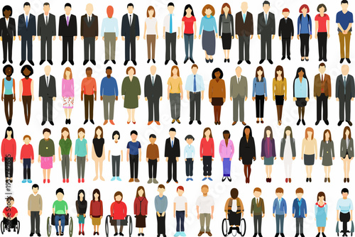 Diverse group of flat design people in various outfits and poses