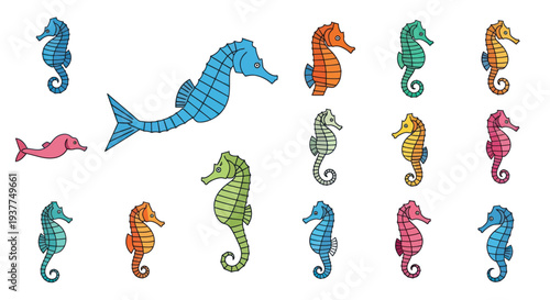 Colorful Seahorse Collection - Underwater Marine Life Illustration