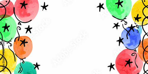 Colorful balloons and stars create a festive celebratory border design