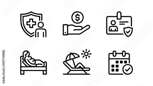 Icons for health insurance and vacation planning