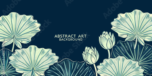 Stylized floral illustration with lotus blooms and abstract background