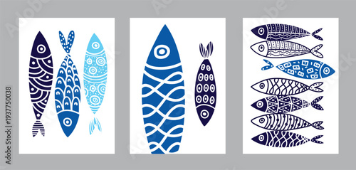  Interior poster with fish. Cute set. 