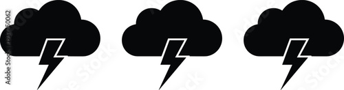 Storm cloud lightning icon, weather forecast symbol, thunderstorm illustration, climate change concept, meteorology graphic, dark sky design, electricity energy art