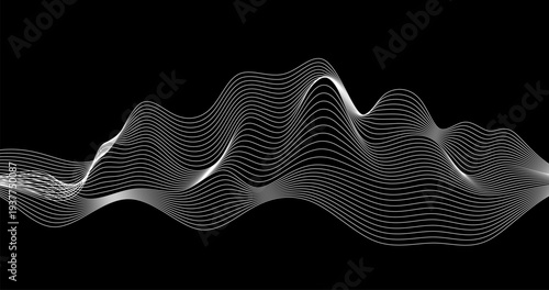 Abstract background with Audio Frequency waves in Black and white Colors