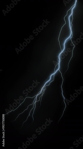 Lightning strikes on black background with matte channel in vertical loop.