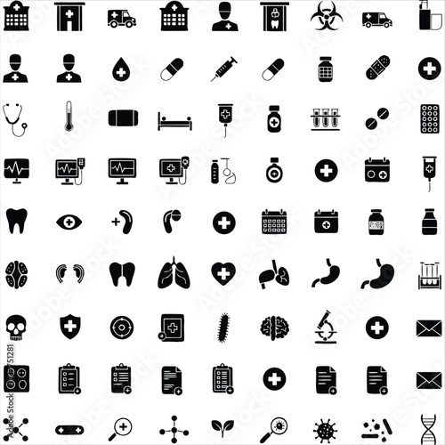 Comprehensive healthcare and medical line icon set for professional design applications.