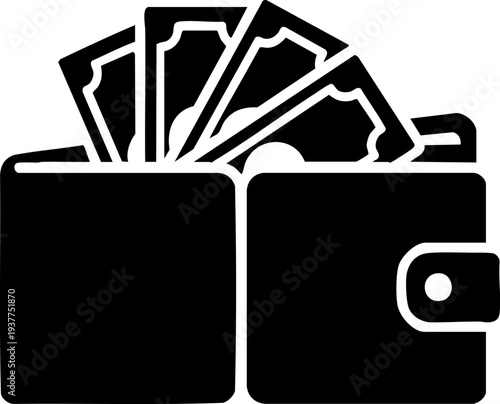 Wallet with Cash Money Bills Icon Vector