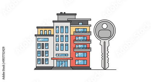 Apartment building and key icon real estate concept on white background