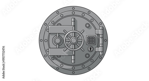 Isolated vector illustration of a classic bank vault door on white background